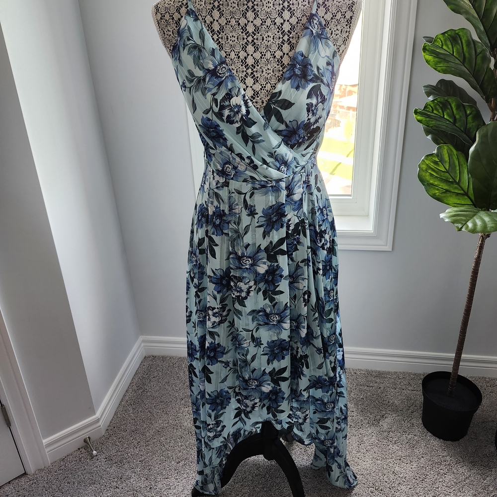 Teal Floral Extra Small Dress Blue Teal Adjustable Straps V Neck Hidden Zipper